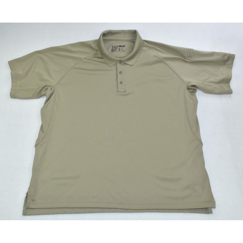 5.11 Tactical Performance Men's Polo Shirt Size XXL Beige Short Sleeve -Flaws-
